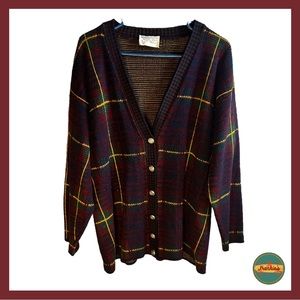 Nicole Winter - Vintage Plaid Patterned Button Down Cardigan with Gold Buttons